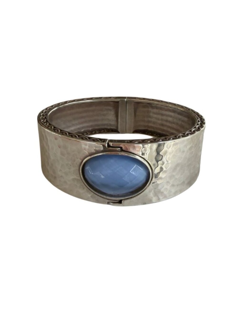 Brighton Blue Moon Hinged Bangle Silver Hammered Cuff Bracelet Statement